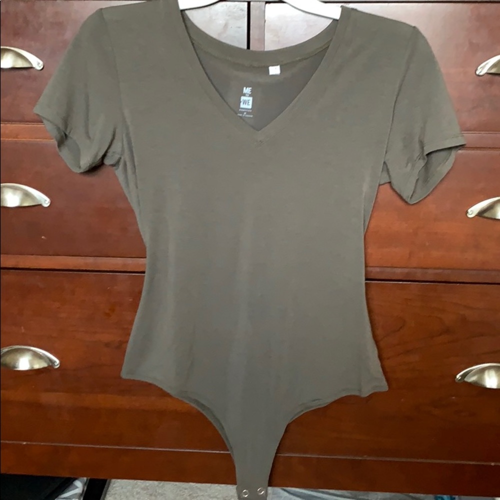 Army green V neck bodysuit